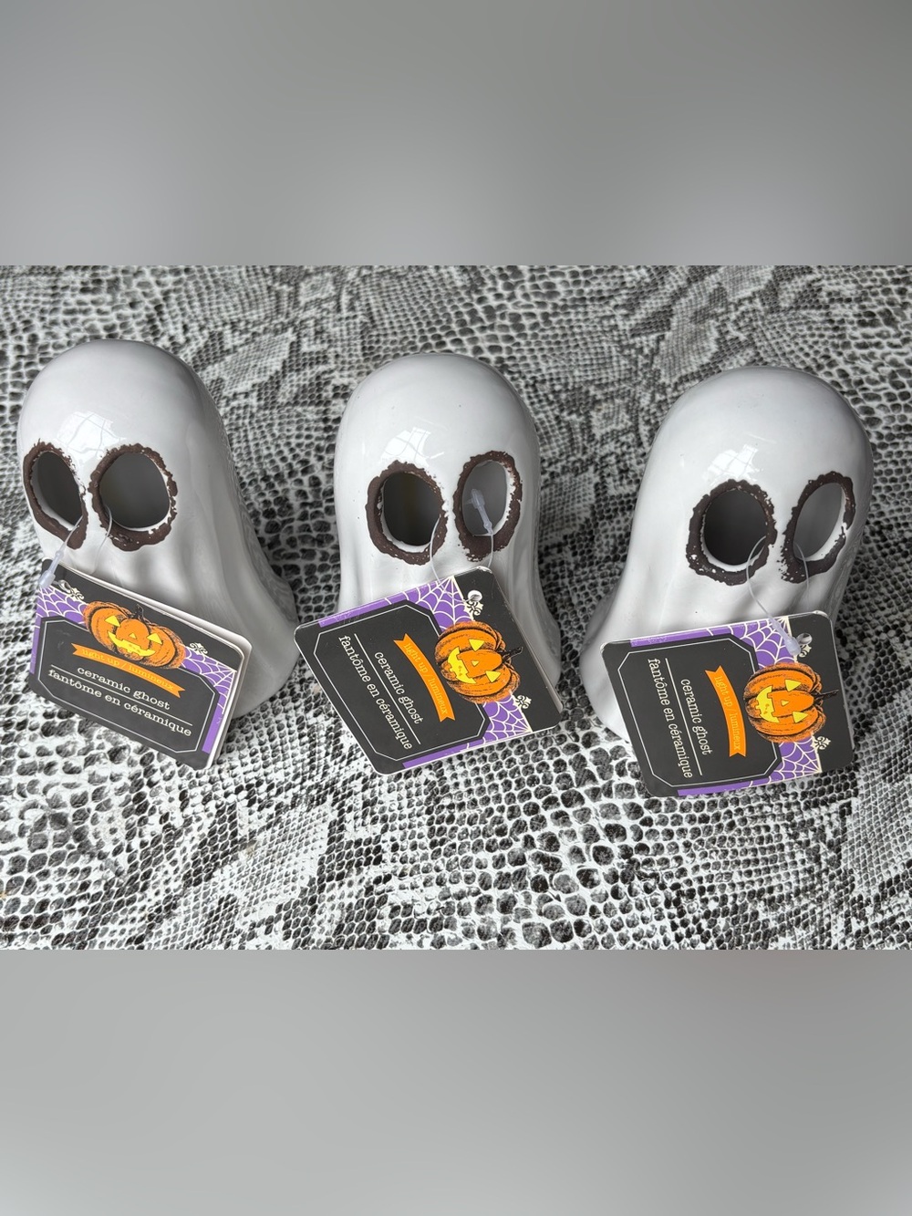3- Light up Ceramic Ghosts, Halloween home decor, BNWT